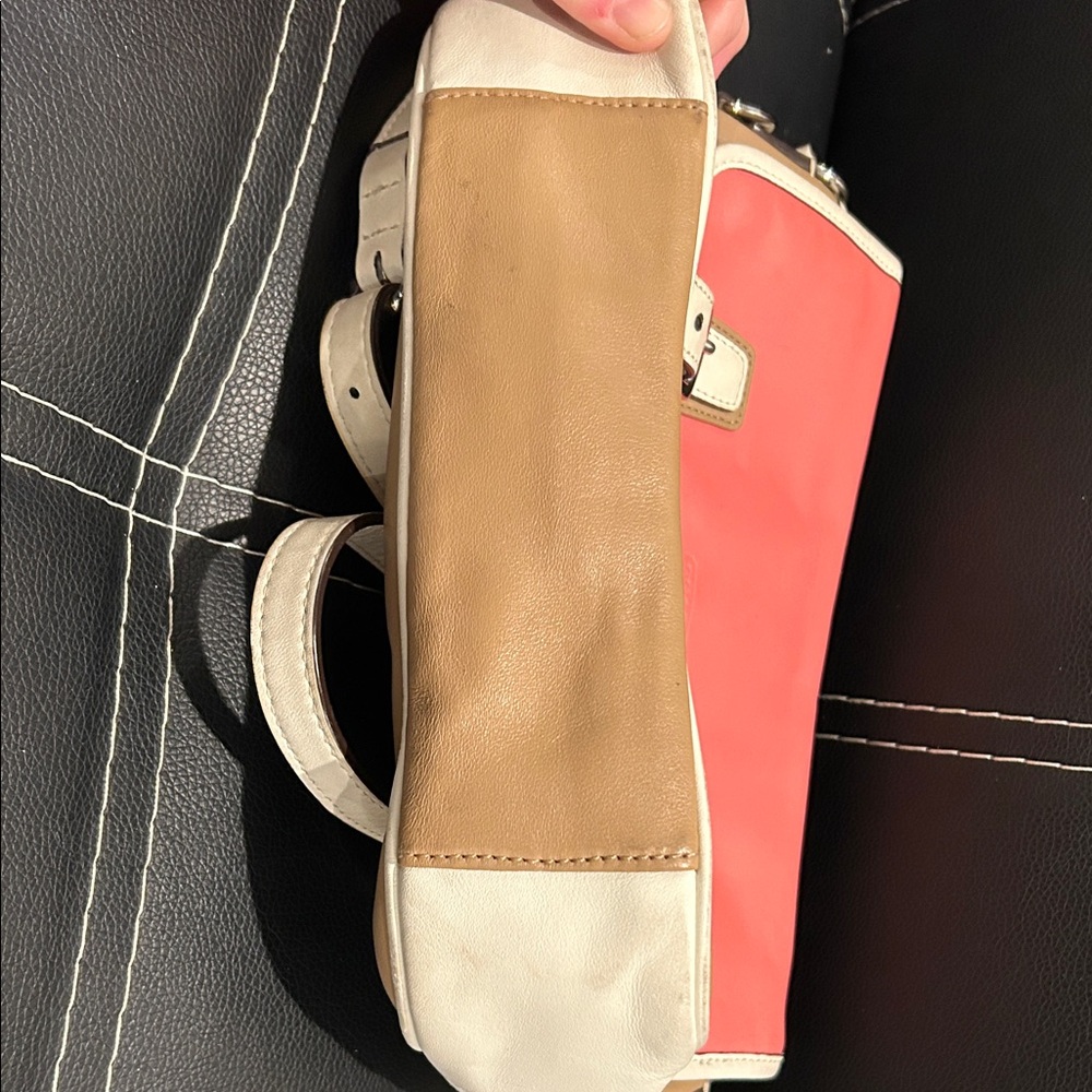 Coach Coral and Beige Leather Satchel - Picture 5 of 6